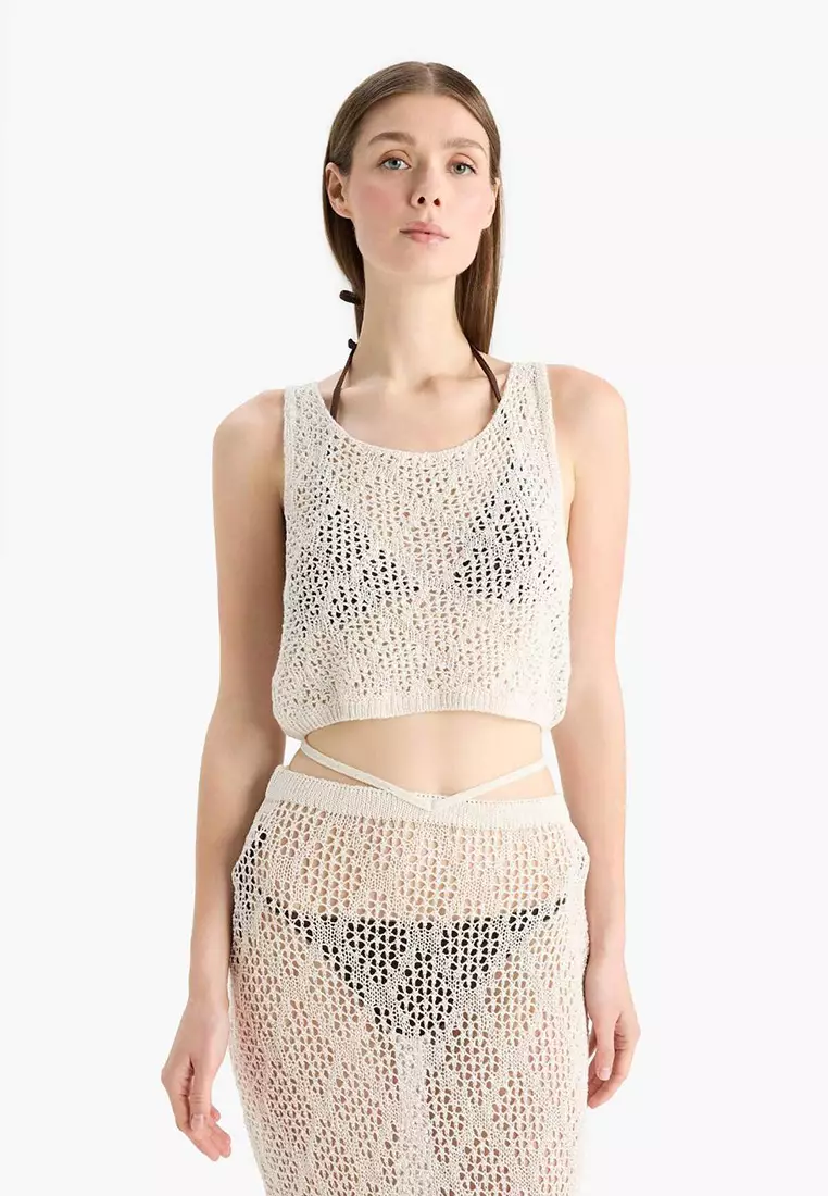 Round Neck Crop Sleeveless Knitwear Beach Top