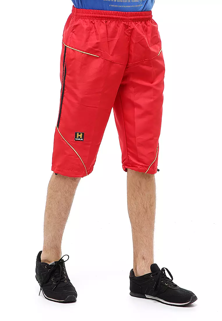 Yume Short Pants Celana Olahraga Pria 3/4 Model Kerut Lutut Material Parasut ORIGINAL - Red Black