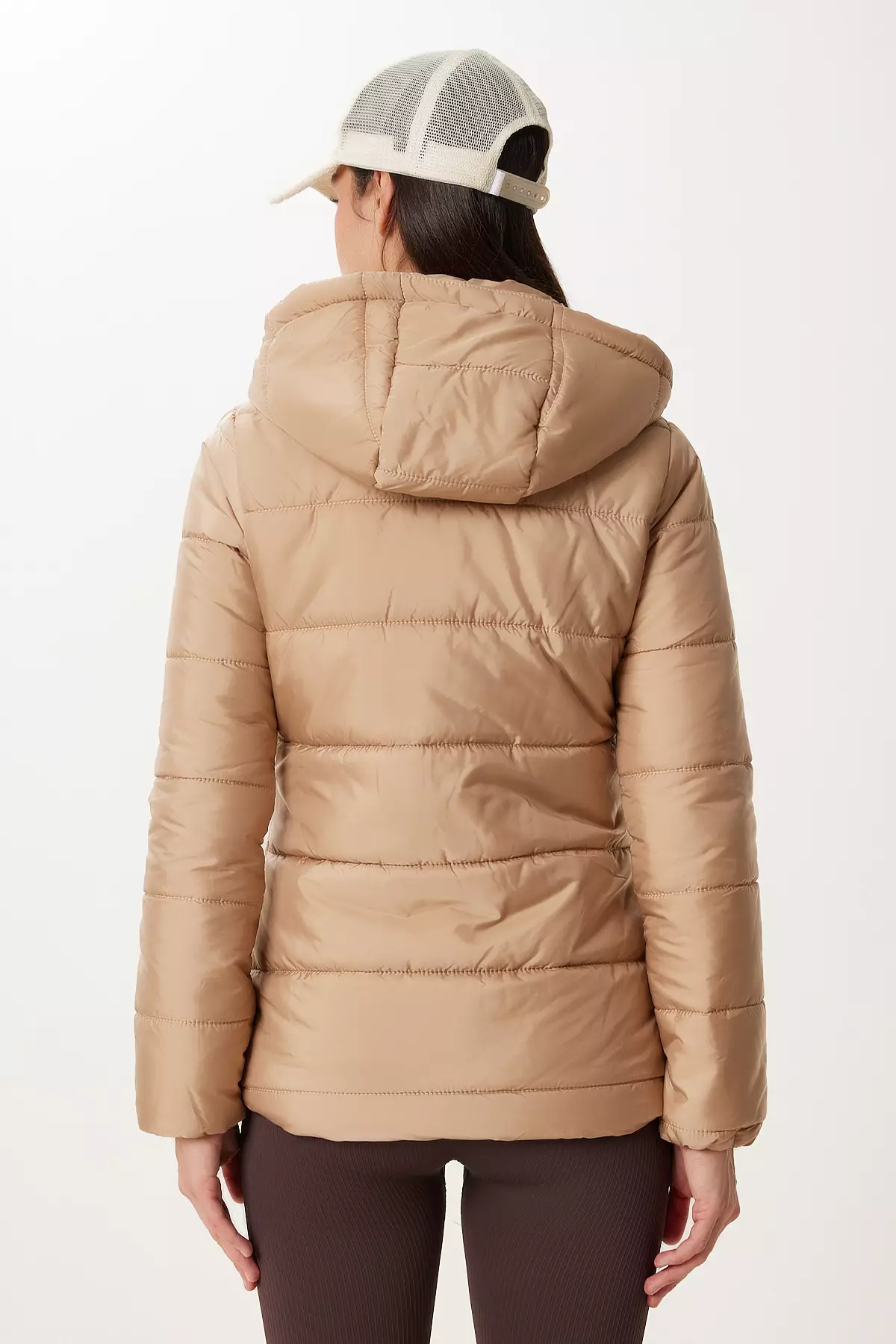 Women's Beige Hooded Down Jacket Qa00004