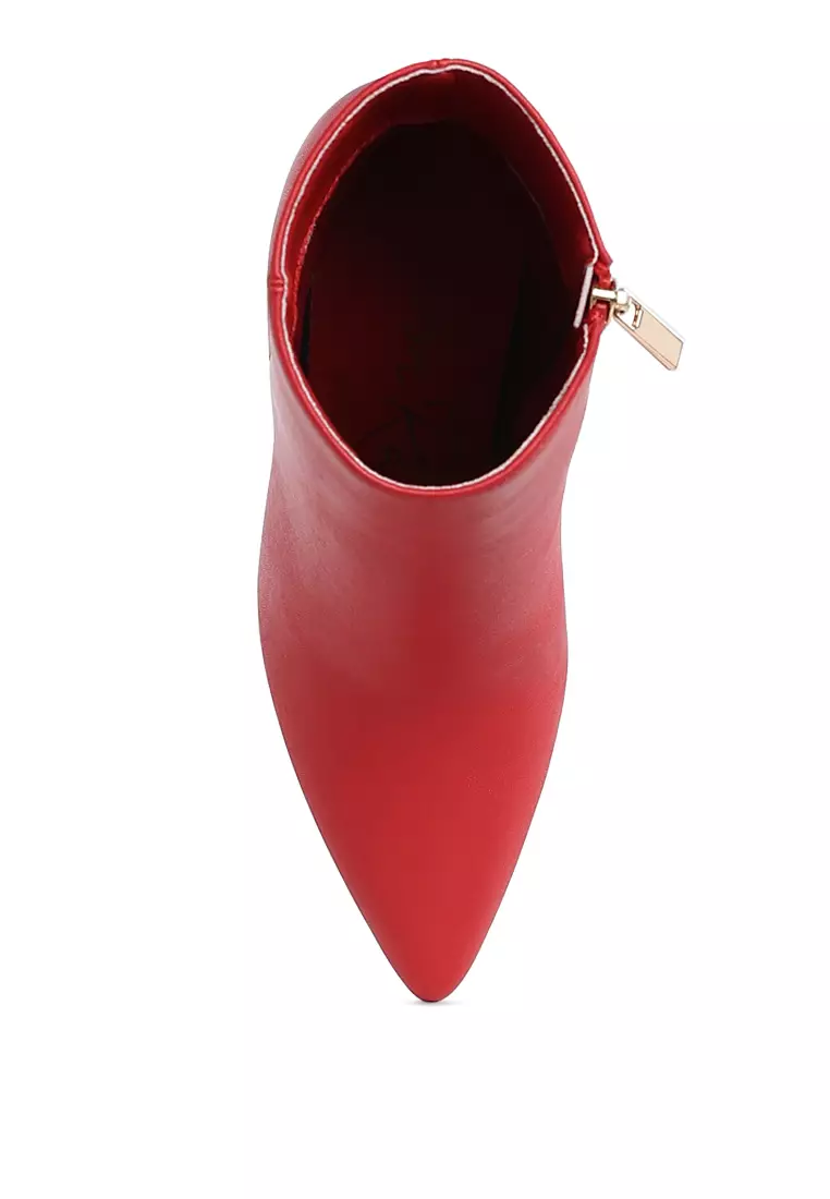 Sepatu bot hak stiletto bertekstur warna merah