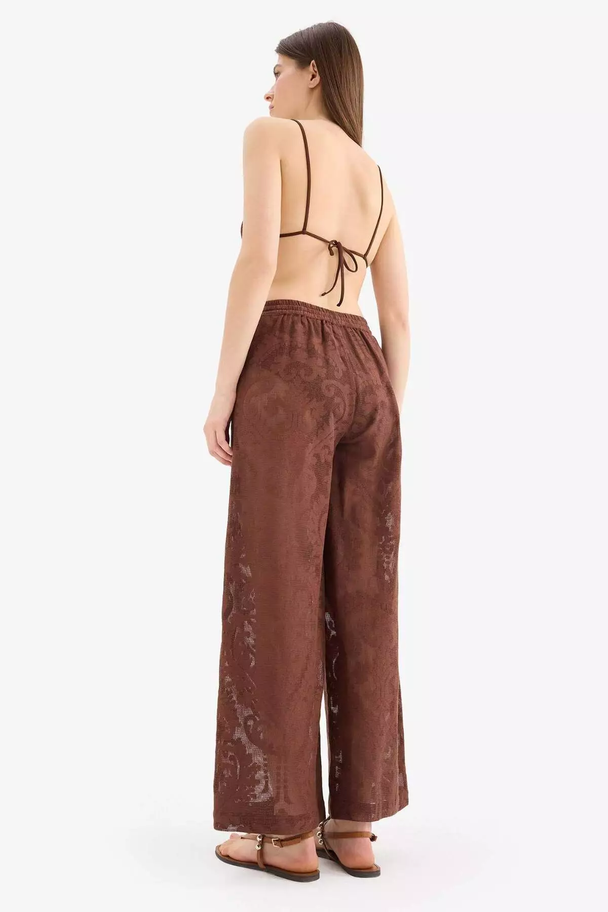 Lace Flexible Waist White Beach Pants-Fall in Love D9767Ax25Sm