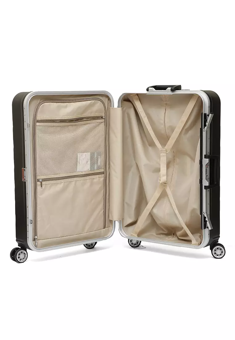 Pervaiz Koper Alumunium Frame Unisex Size 26 Inch TSA Lock System Suitcase Material Polycarbonate ORIGINAL - Black