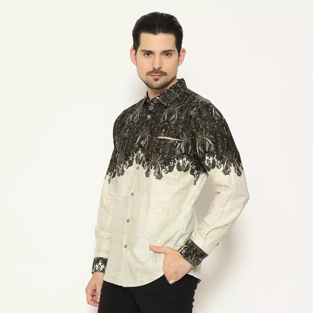 AMK Kemeja Batik Pria Lengan Panjang SHB Kawa L/S Olive