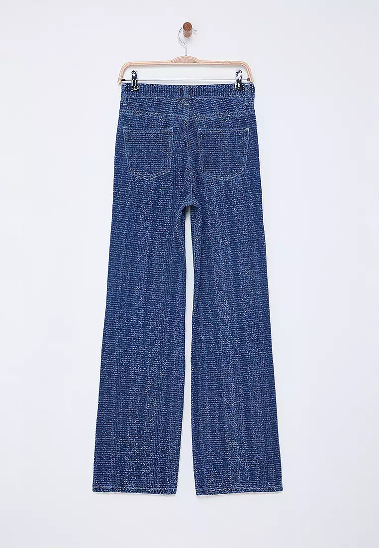 Textured High Waist Wide Leg Jeans