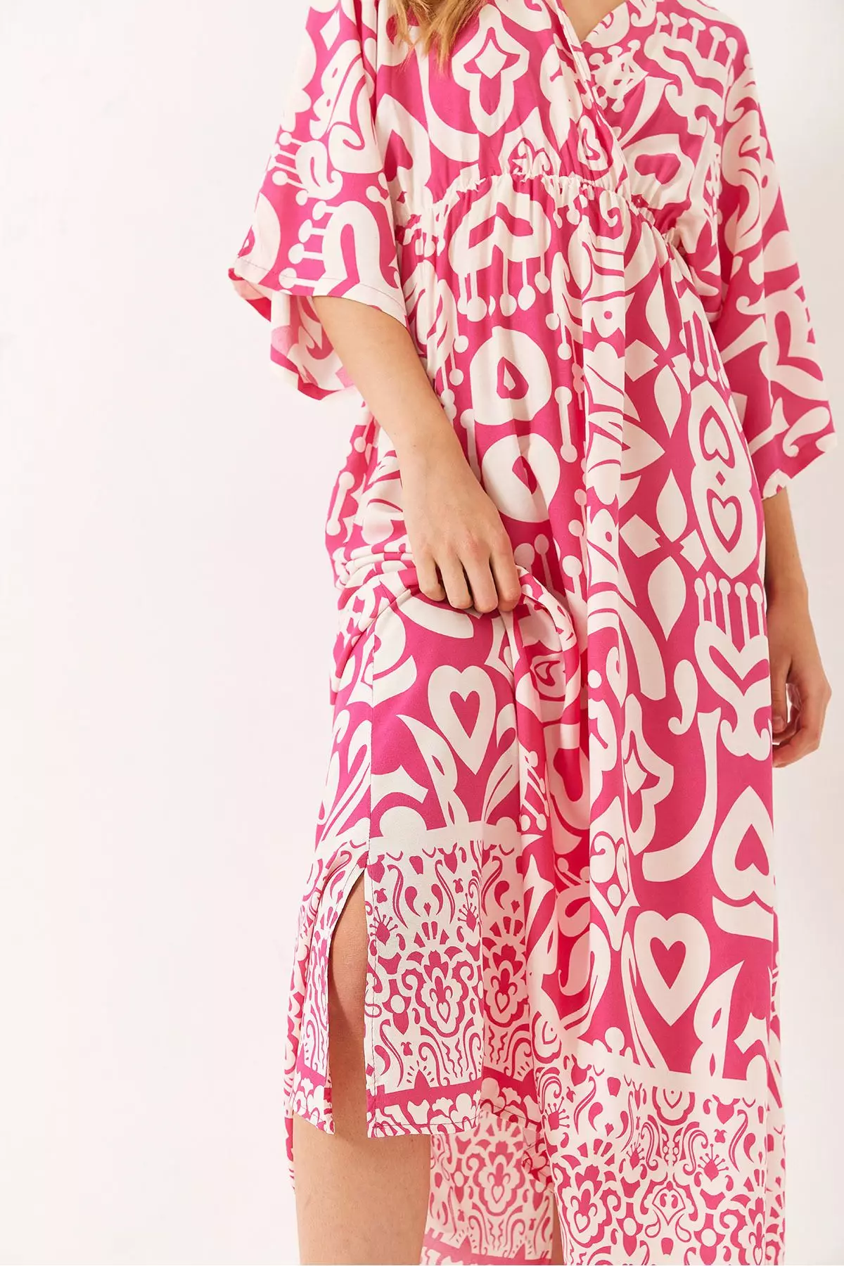 Women's Double Breasted Collar Patterned Slit Detail Woven Viscose Dress 60284018