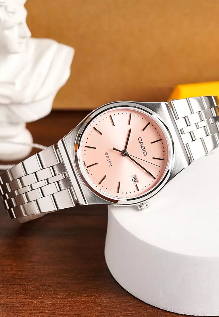 Men Analog Watch MTP-B145D-4AV Silver Stainless Steel Strap