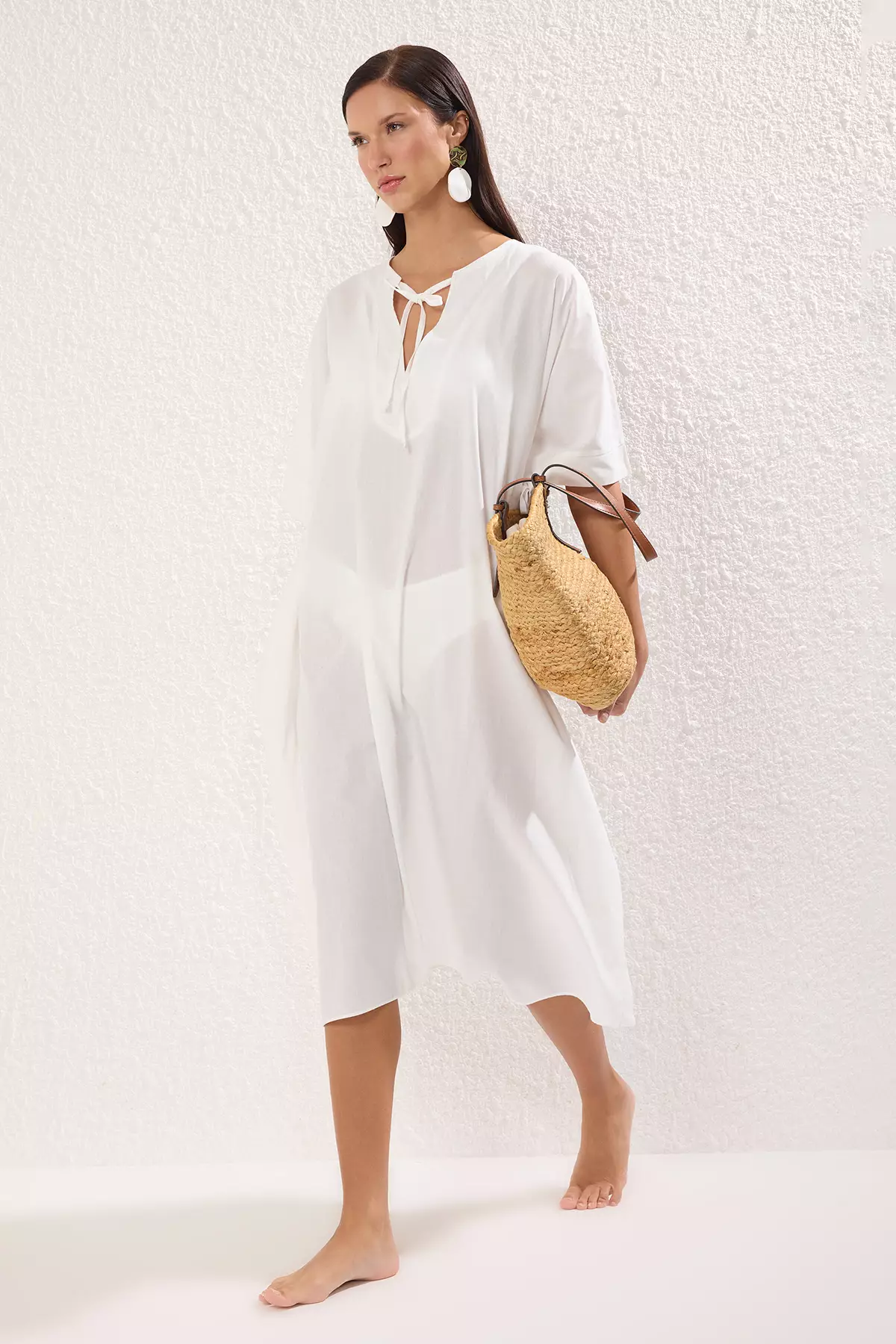 Ecru Maxi Bat Sleeve Beach Dress