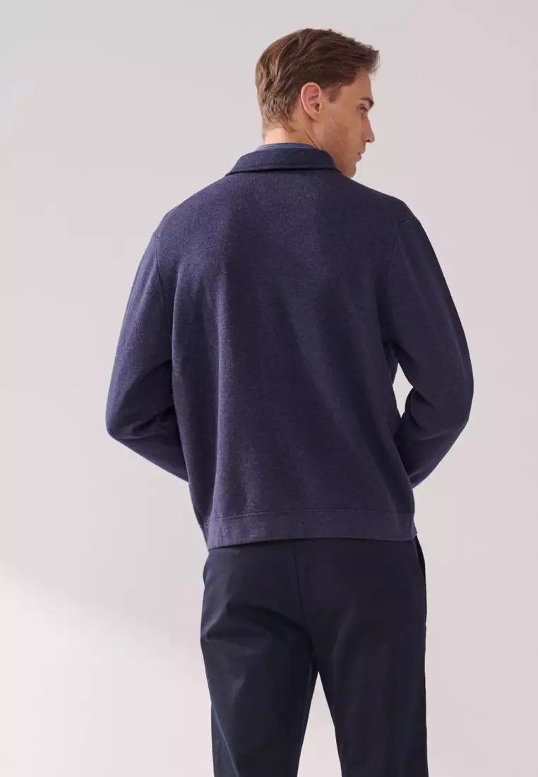Navy Double-Pocket Full-Zip Cardigan