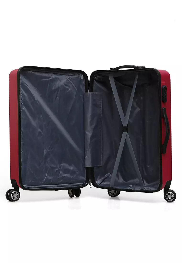 Isvara Tas Koper Hardcase One Set Unisex Large Compartment Suitcase Code Lock System Material ABS+PVC Coated ORIGINAL - Maroon