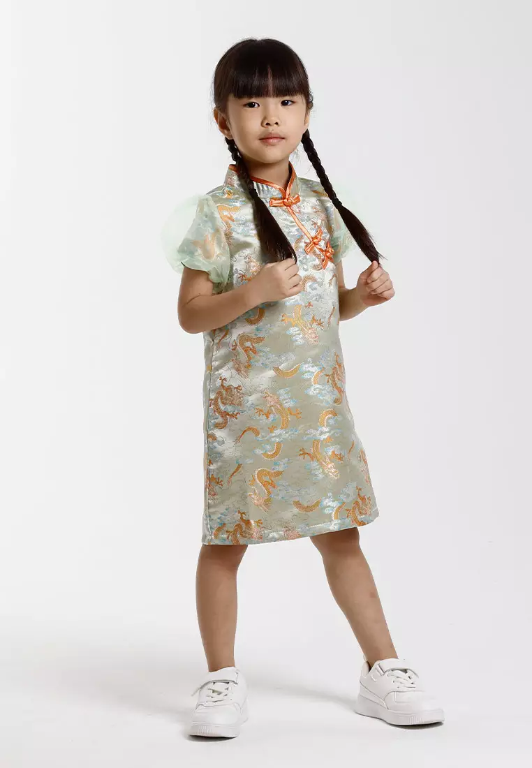Forest Jacquard Tang Suit Cheongsam Dress | CNY 2025 Family Wear - FK885091-42LtGreen