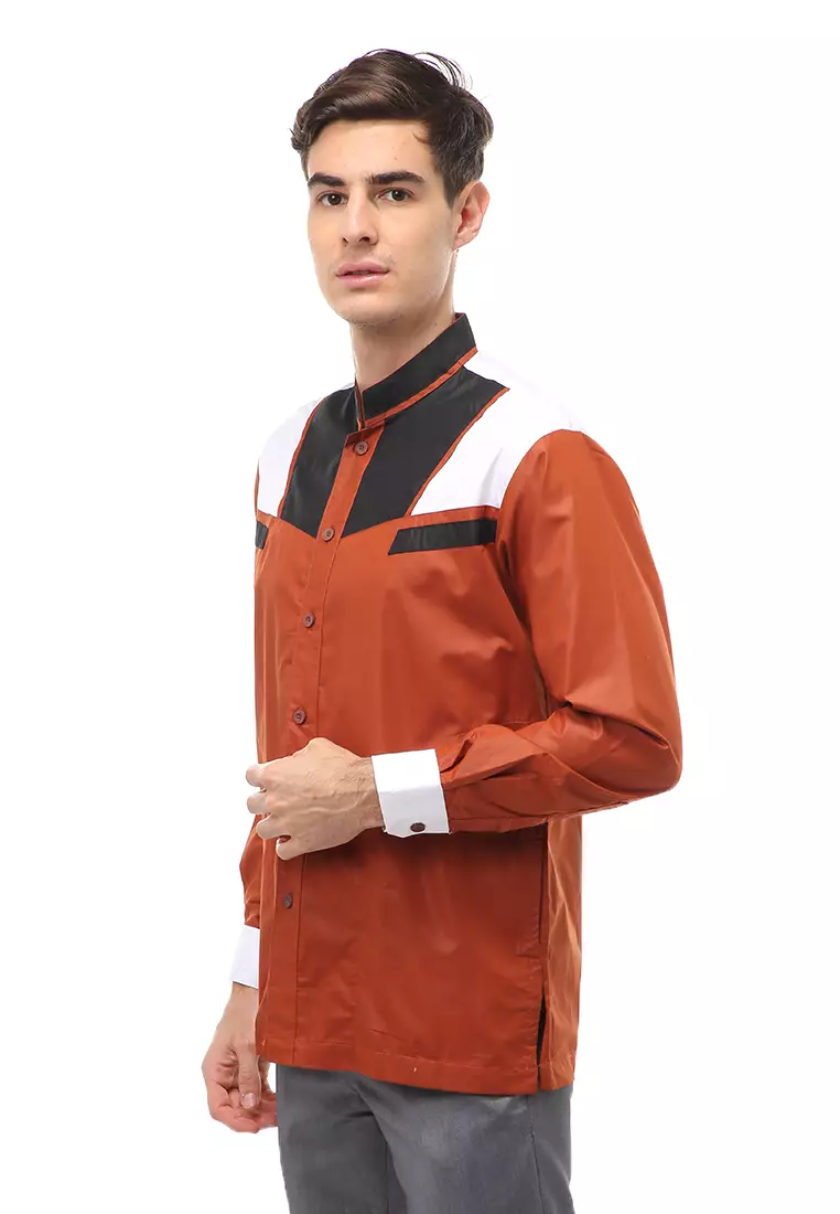 Dwan Atasan Formal Pria Kemeja Koko Simple Design Long Sleeve Material Cotton ORIGINAL - Orange