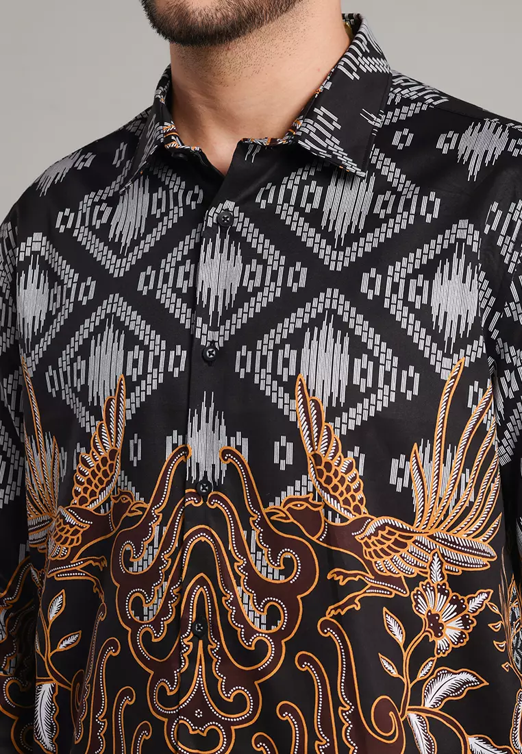 MOC - Kemeja Batik Pria Lengan Panjang Pradipta - Black