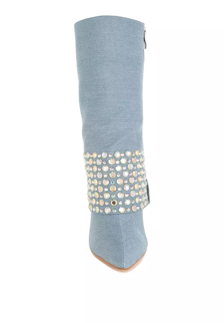 藍色 Diamante & Rhinestones 牛仔靴