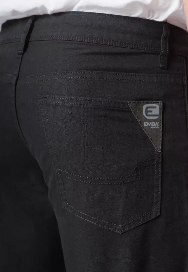 Emba Denim - BS08.01 Celana Panjang Pria Kanvas Premium Regular Fit New Tebal Black