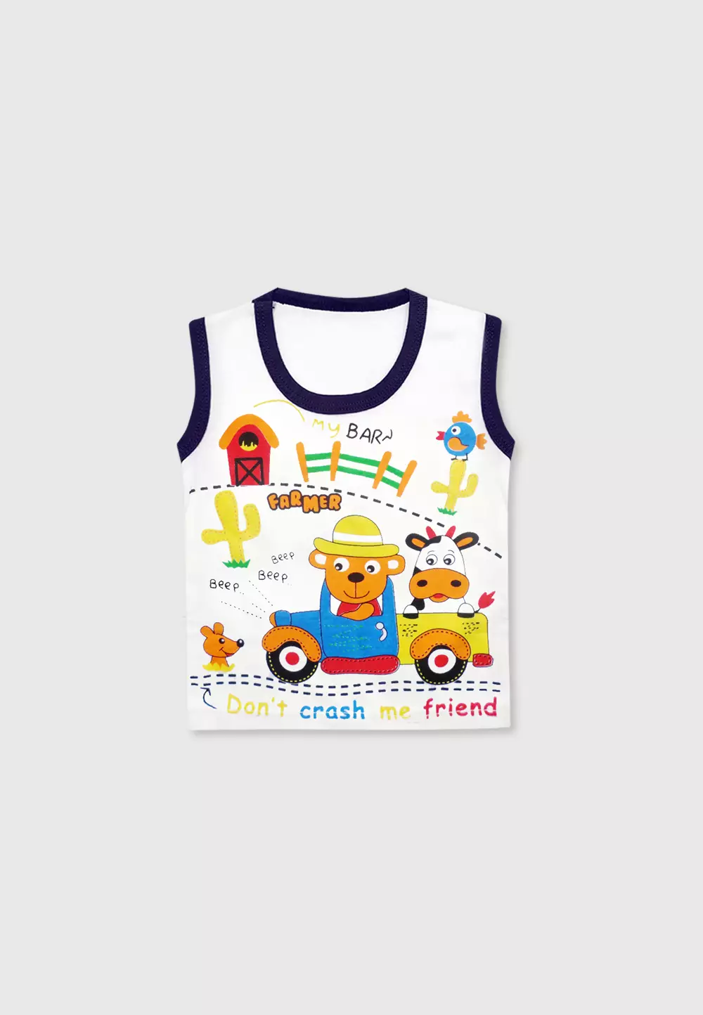 Wakakids Baju Singlet Setelan Bayi Anak Laki Laki Usia 0 Bulan Hingga 6 Bulan Motif Farmer Cow 2677 Navy