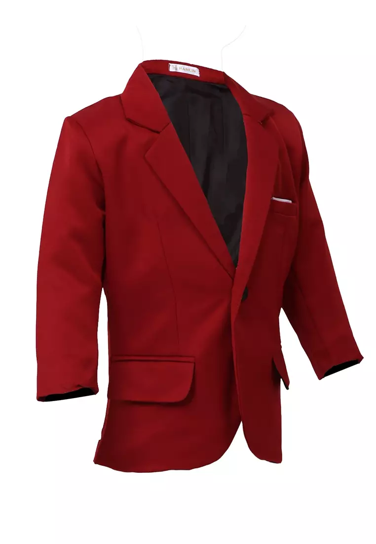 Wesley Jas Formal Anak Pria Plain Motive Full Furing Kids Blazer Material Cotton ORIGINAL - Maroon