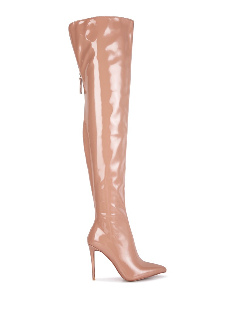 Nude Patent PU Long Stiletto Boots