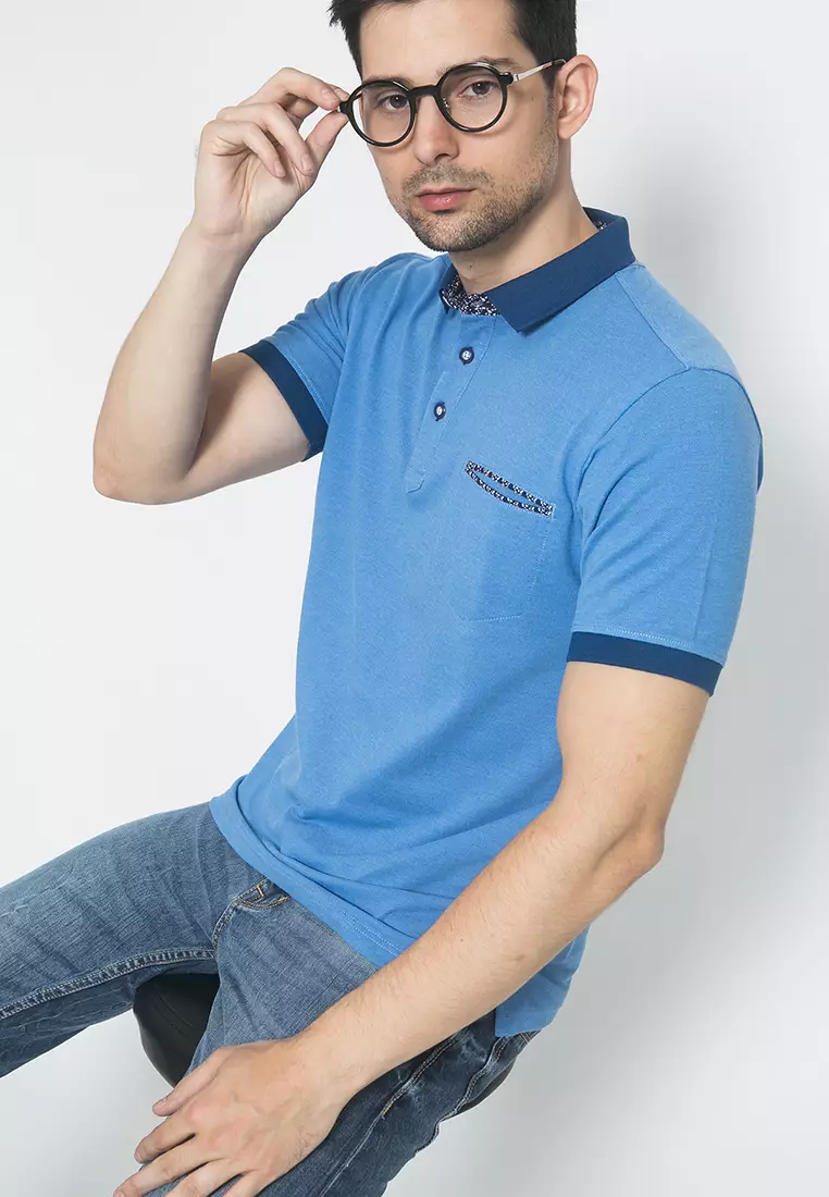 Johnwin - Kaos Casual Polo Pria - Biru - Kantong - ATS.625.M375.01.CSS