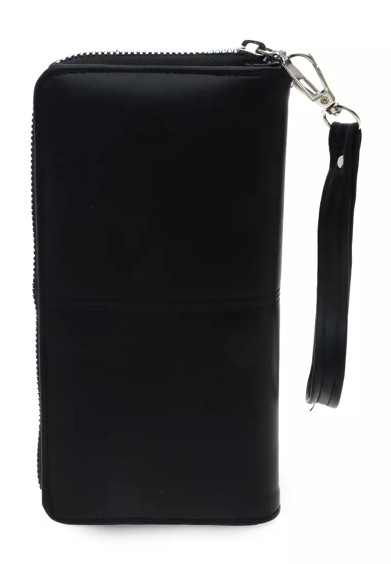 Dompet Leather Wanita Design Casual Long Wallet Soft Large Capacity Free Tali Tangan - Hitam