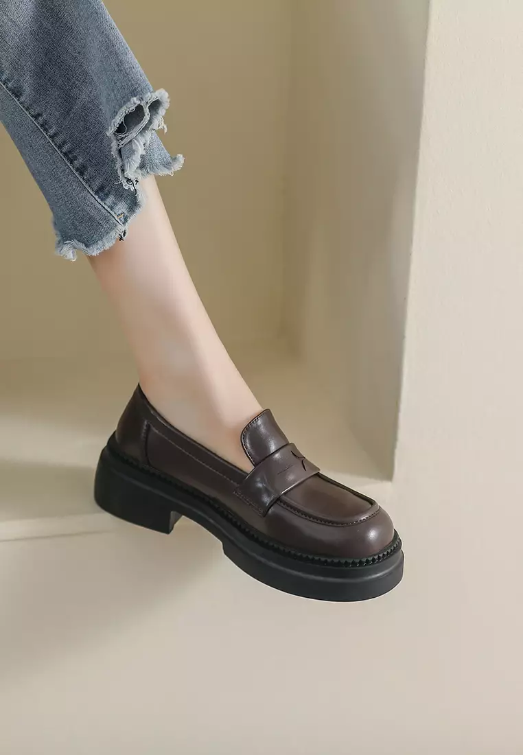 Platform Penny Microfiber Leather Loafers WW969-1