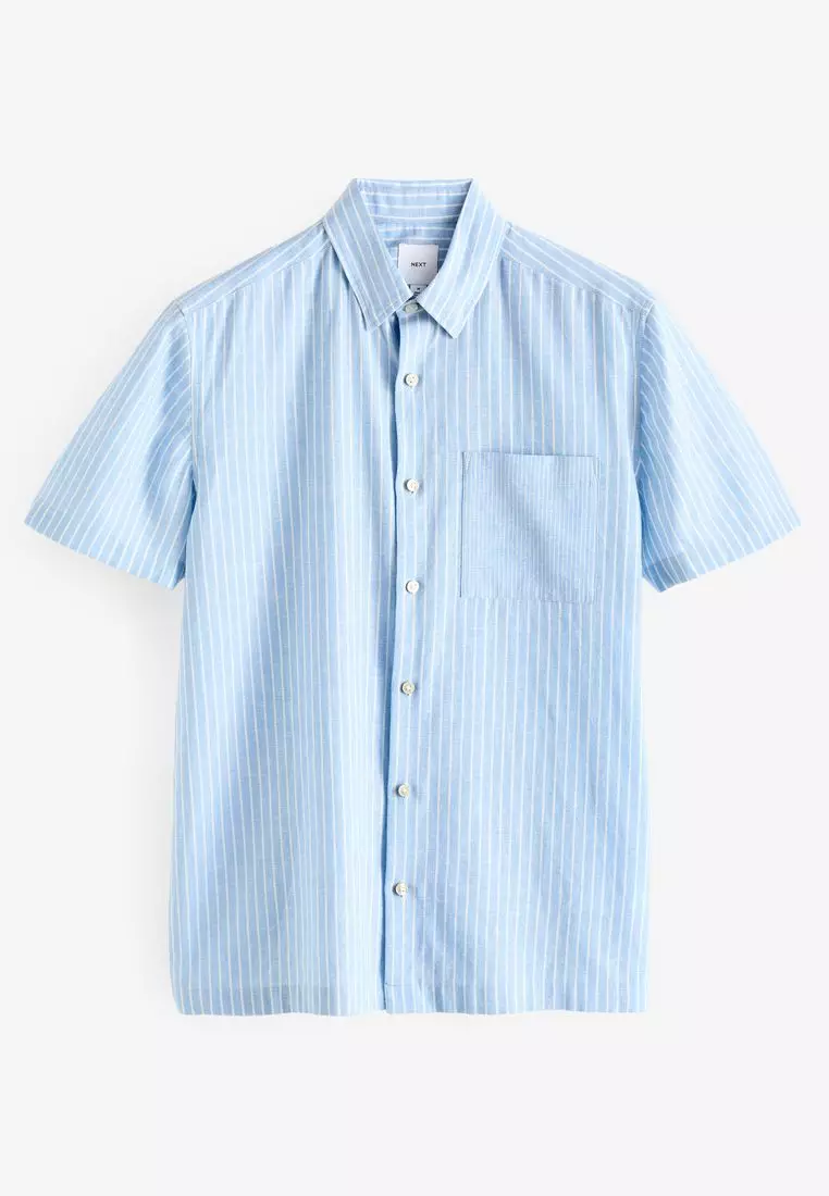 NEXT Linen Blend Stripe Short Sleeve Shirt 2025 | Buy NEXT