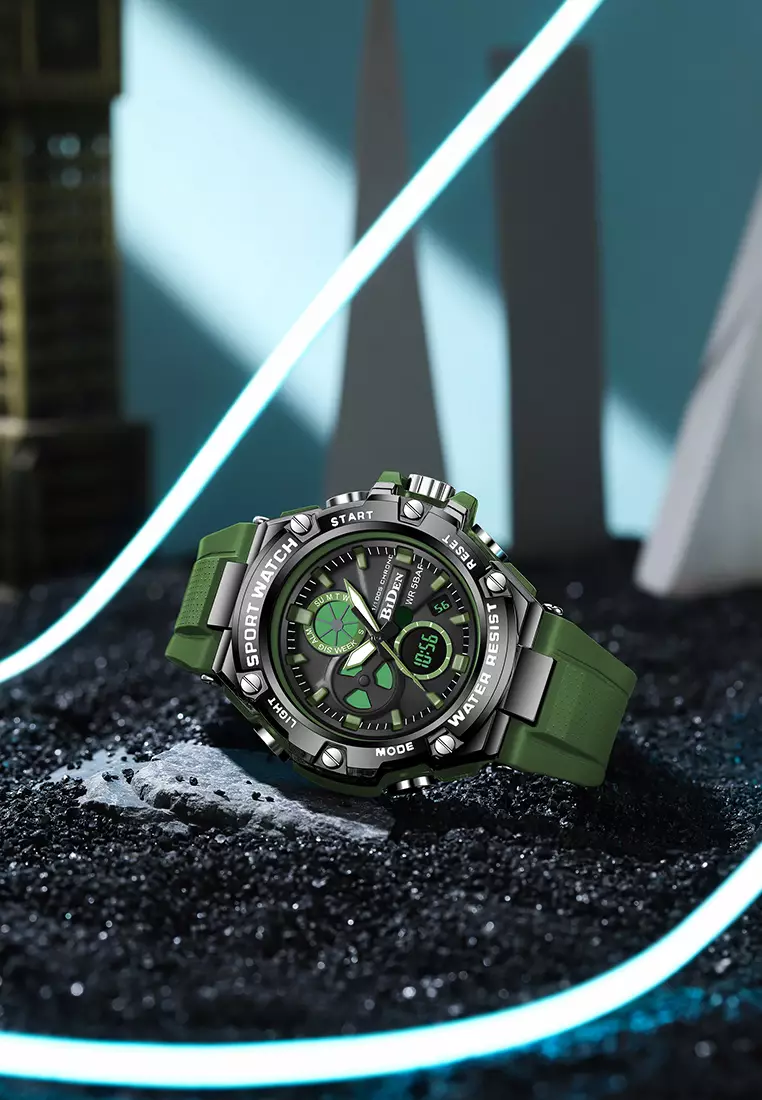 Jam Tangan Pria Original Digital&Analog Bercahaya Anti Air Alarm Tali Silikon Jam Tangan Cowok Olahraga green