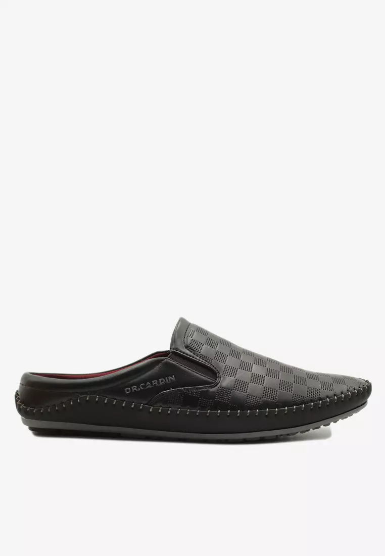 Mens black and sale white slip on shoes