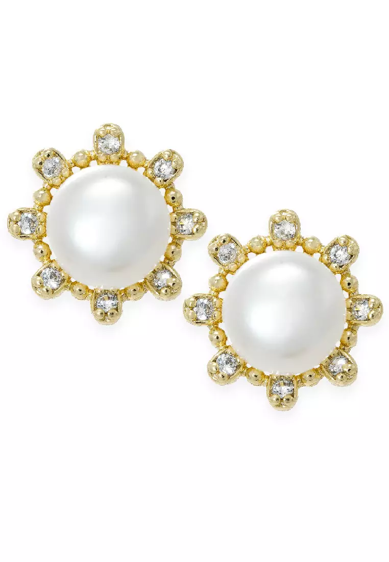 The Antecedent Store Freshwater Pearl Stud Earrings 14K Real Gold Plated Jewellery
