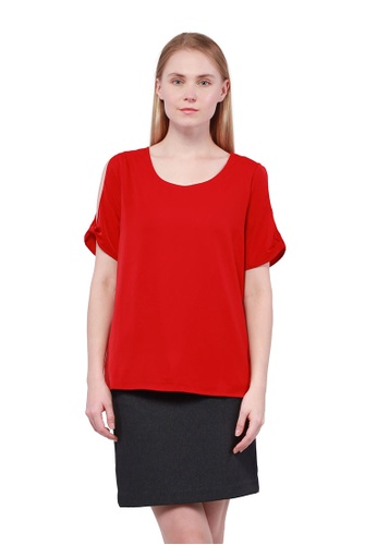 Nicole Exclusives red Nicole Exclusives- Round Neckline Blouse With Tie Detail On sleeve D072BAA5C3175BGS_1