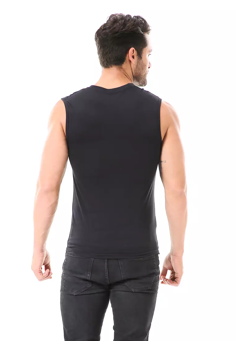 Bobby Atasan Kasual Pria Singlet Motif Toogy You Sleeveless Tshirt Material Cotton ORIGINAL - Black