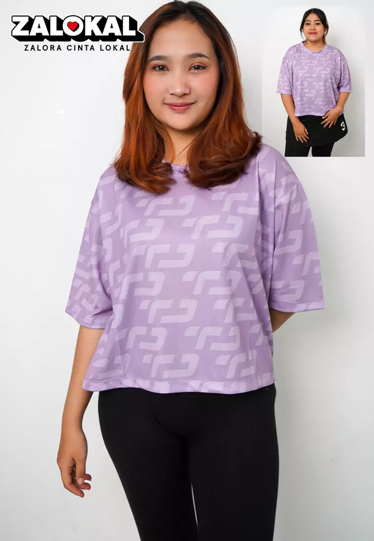 LSB22 baju olahraga wanita lilac crop top oversize fit to xxl big size dry fit korean poundfit