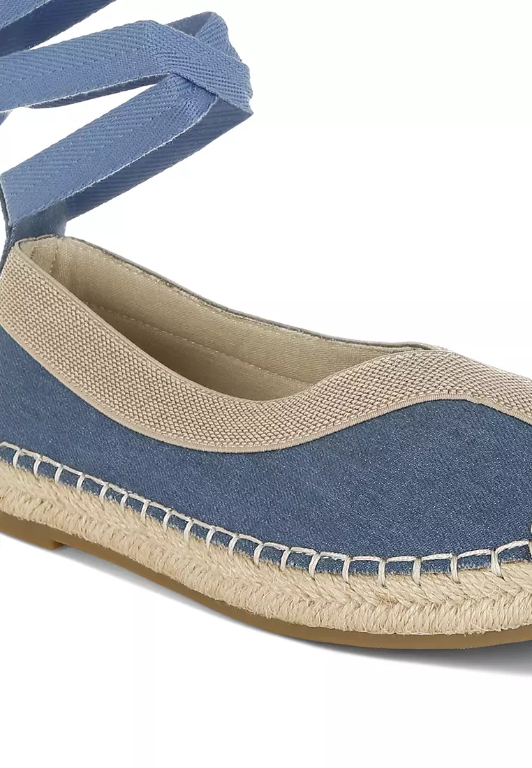 可拆式繫帶牛仔帆布涼鞋