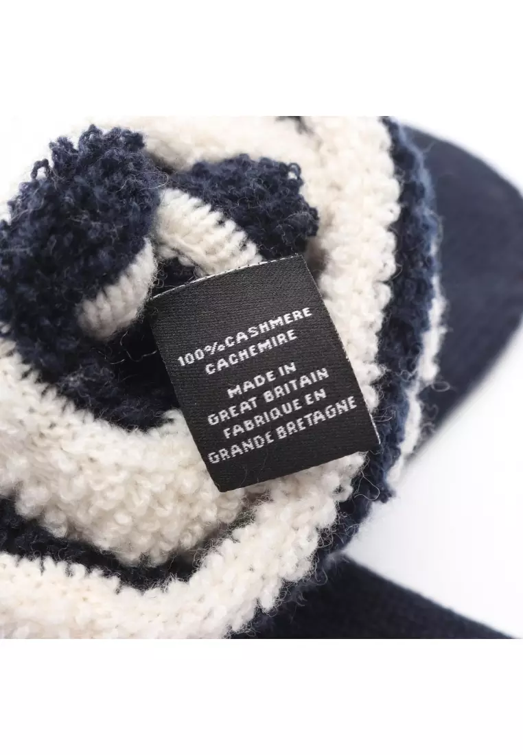 Pre-Loved Chanel coco mark mittens gloves glove cashmere Navy off white