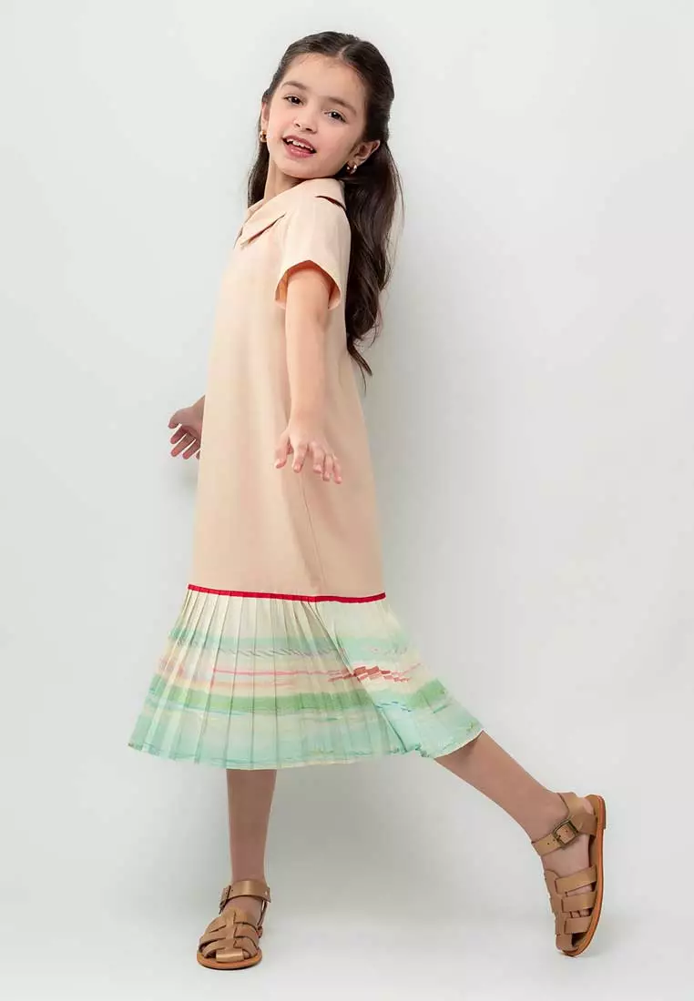 Treehouse Aurora Collared Dress with  Pleated Hem