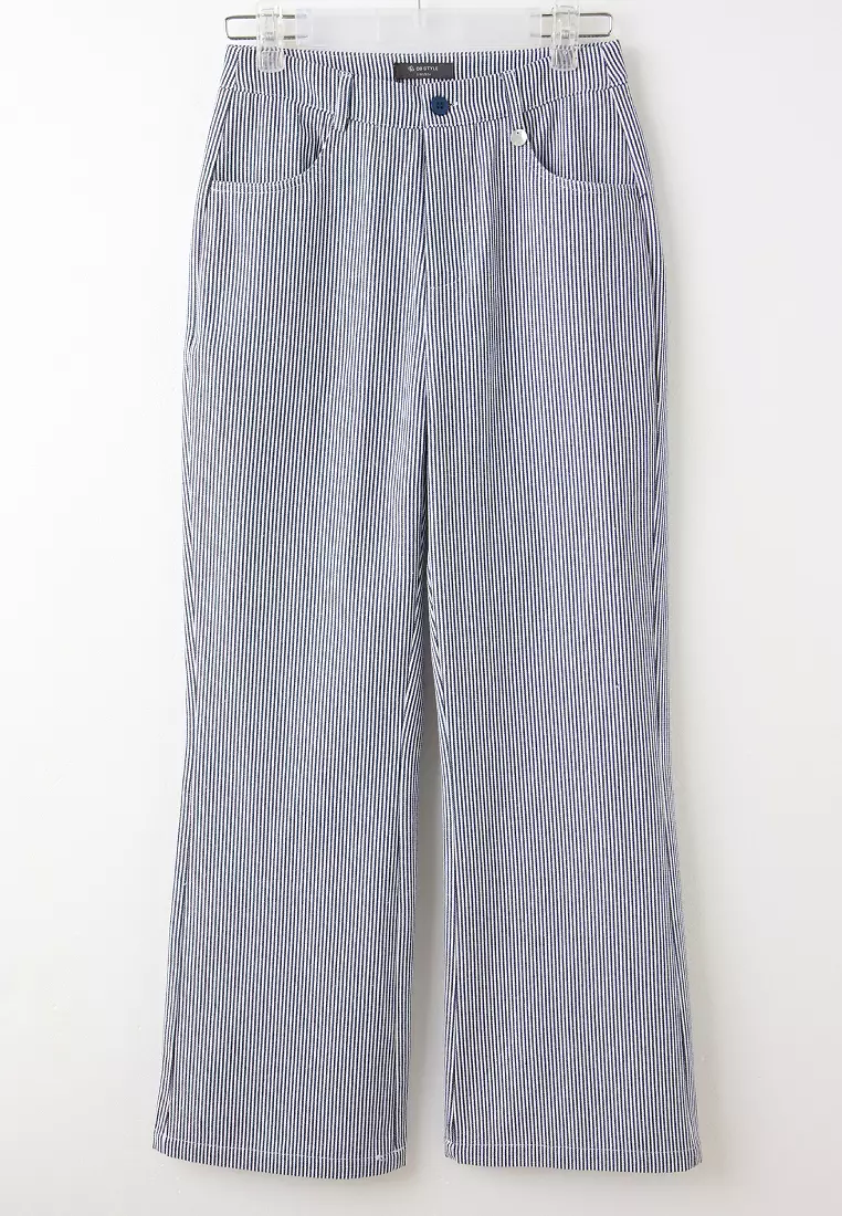 Subtle Striped Shell Button Trousers [BA7796]