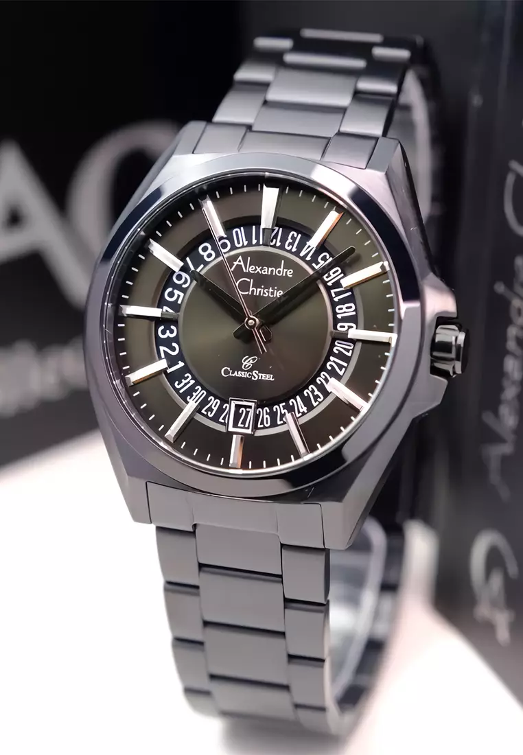 Alexandre Christie Classic Steel - Jam Tangan Analog Pria - All Black Stainless Steel - 8688MDBIPBA