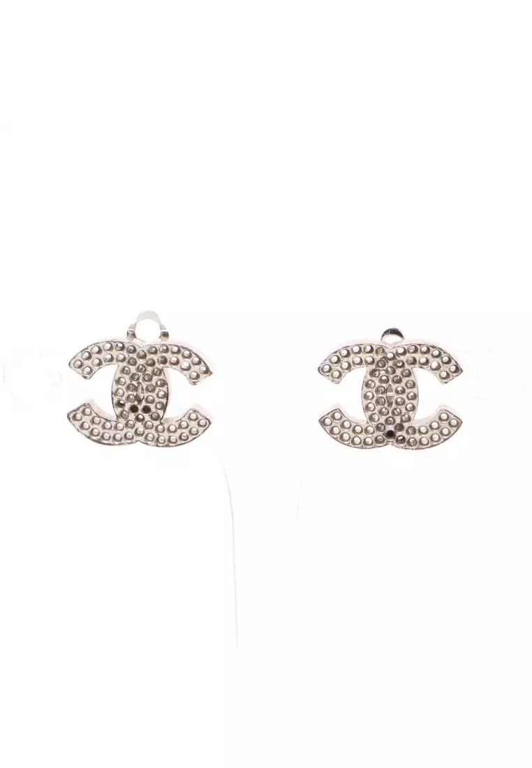 Silver chanel earrings clearance
