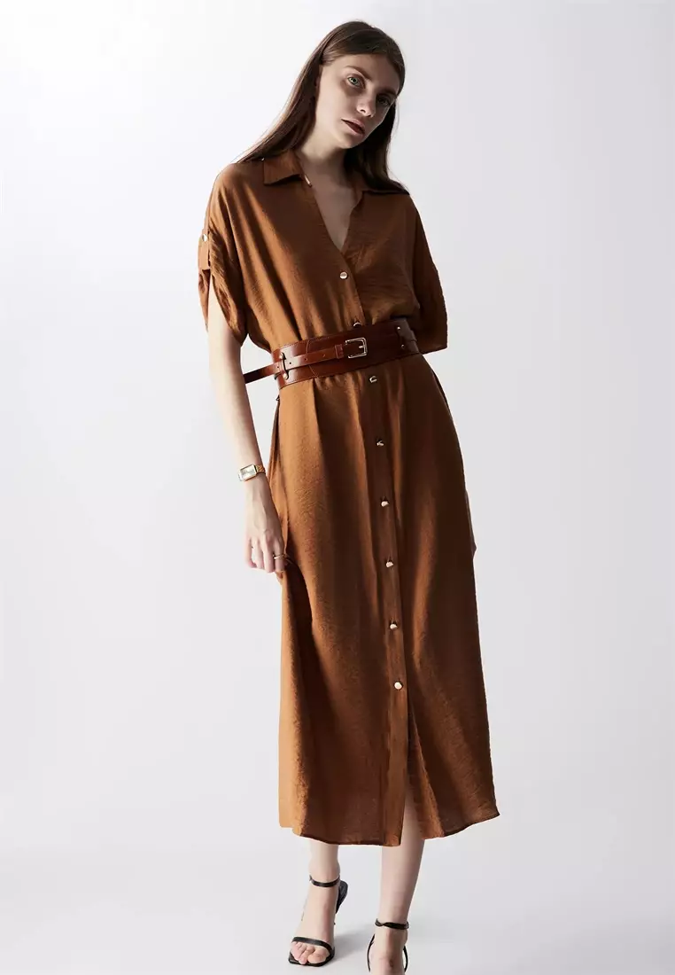 Helena 女士宽版皮质腰带配搭扣-棕色