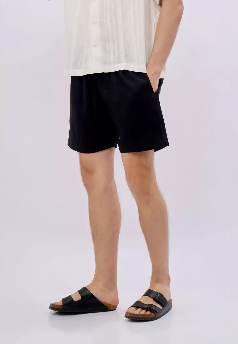 Elnido Celana Pendek Pantai Linen Pria Hitam | Linen Beach Shorts Men Black
