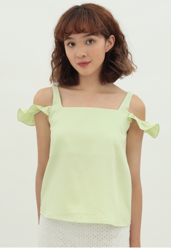 Love Knot green Clover Cold Shoulder Sleeveless Top (Lime Green) CB8BEAA9A4626AGS_1