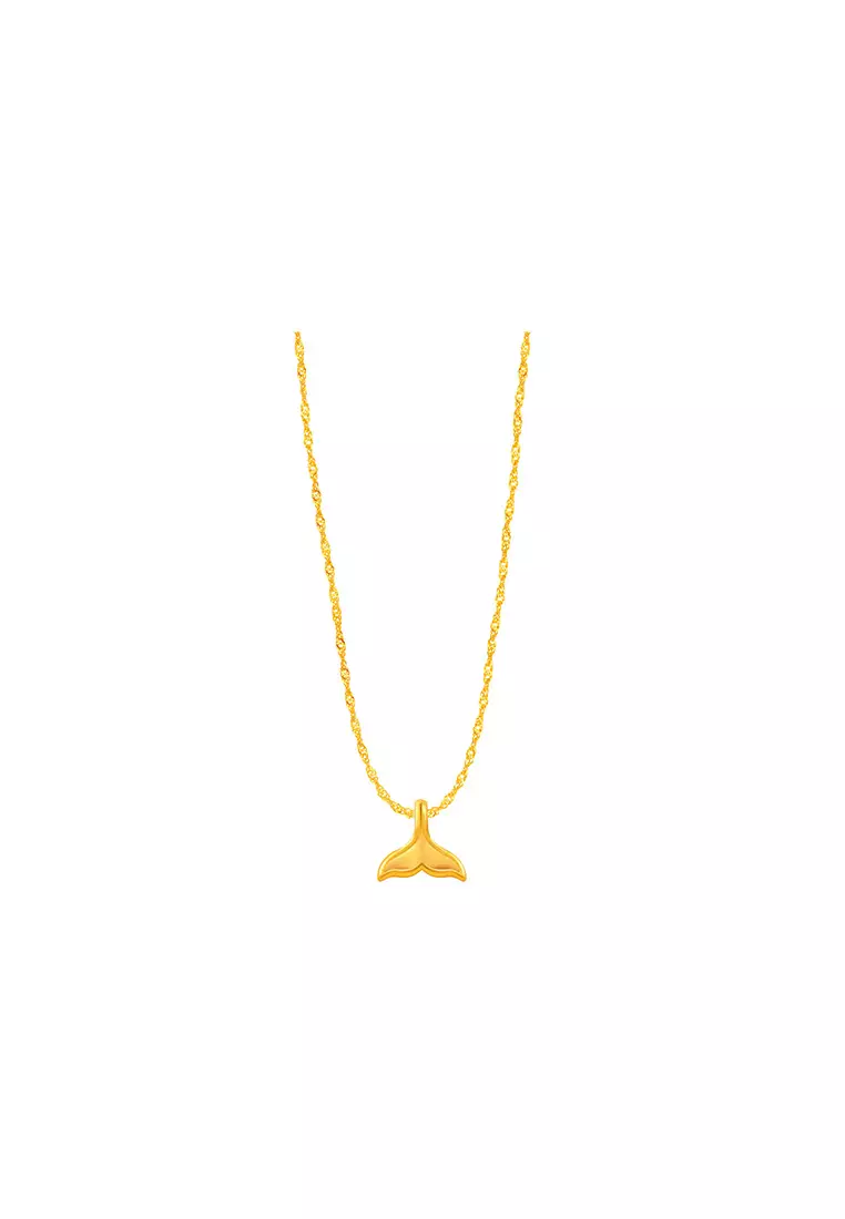 MJ Jewellery 999.9/24K Pure Gold Fish Tail with 375/9K Gold Wave Chain Necklace Set