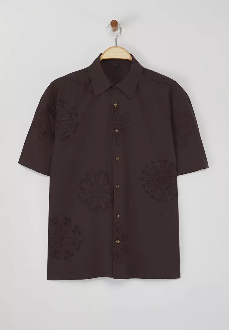Limited Edition Brown Boxy Fit Embroidered Shirt TMNSS25GO00039