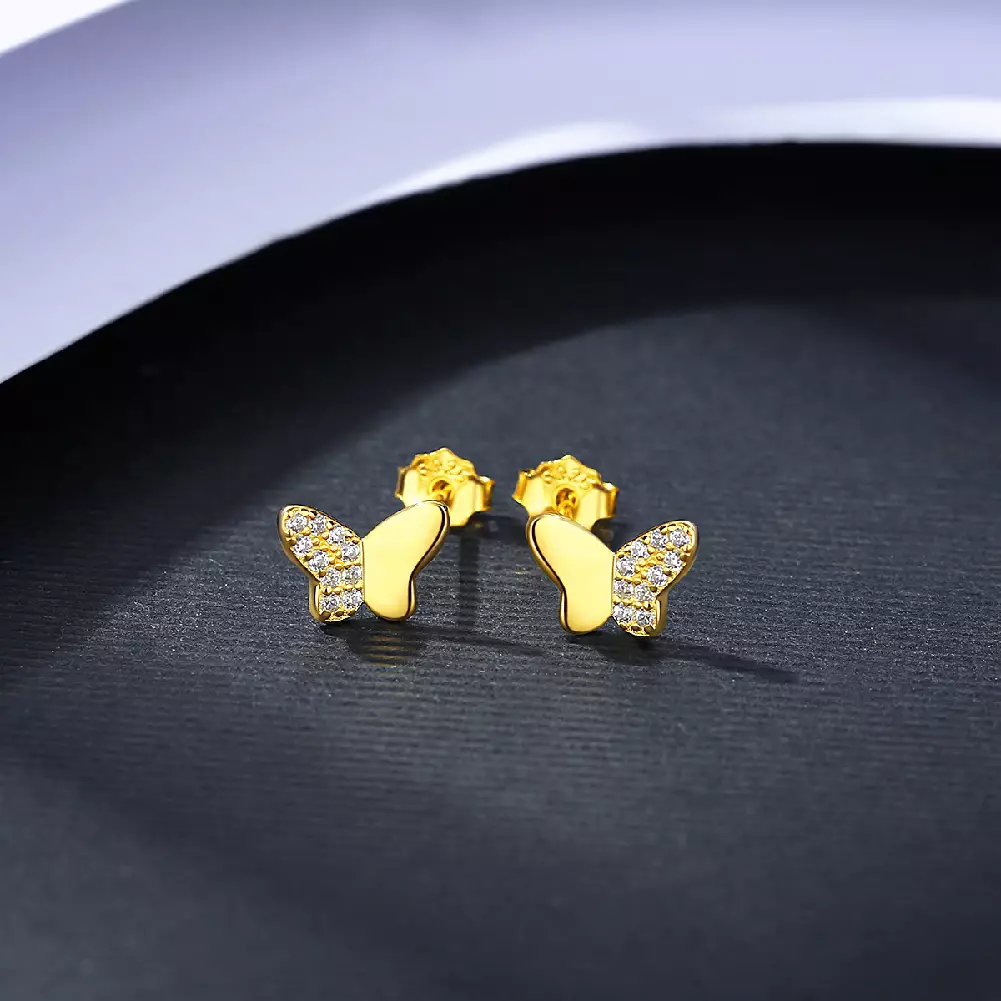 Glamorousky Gold Butterfly Cubic Zirconia Earrings Anting