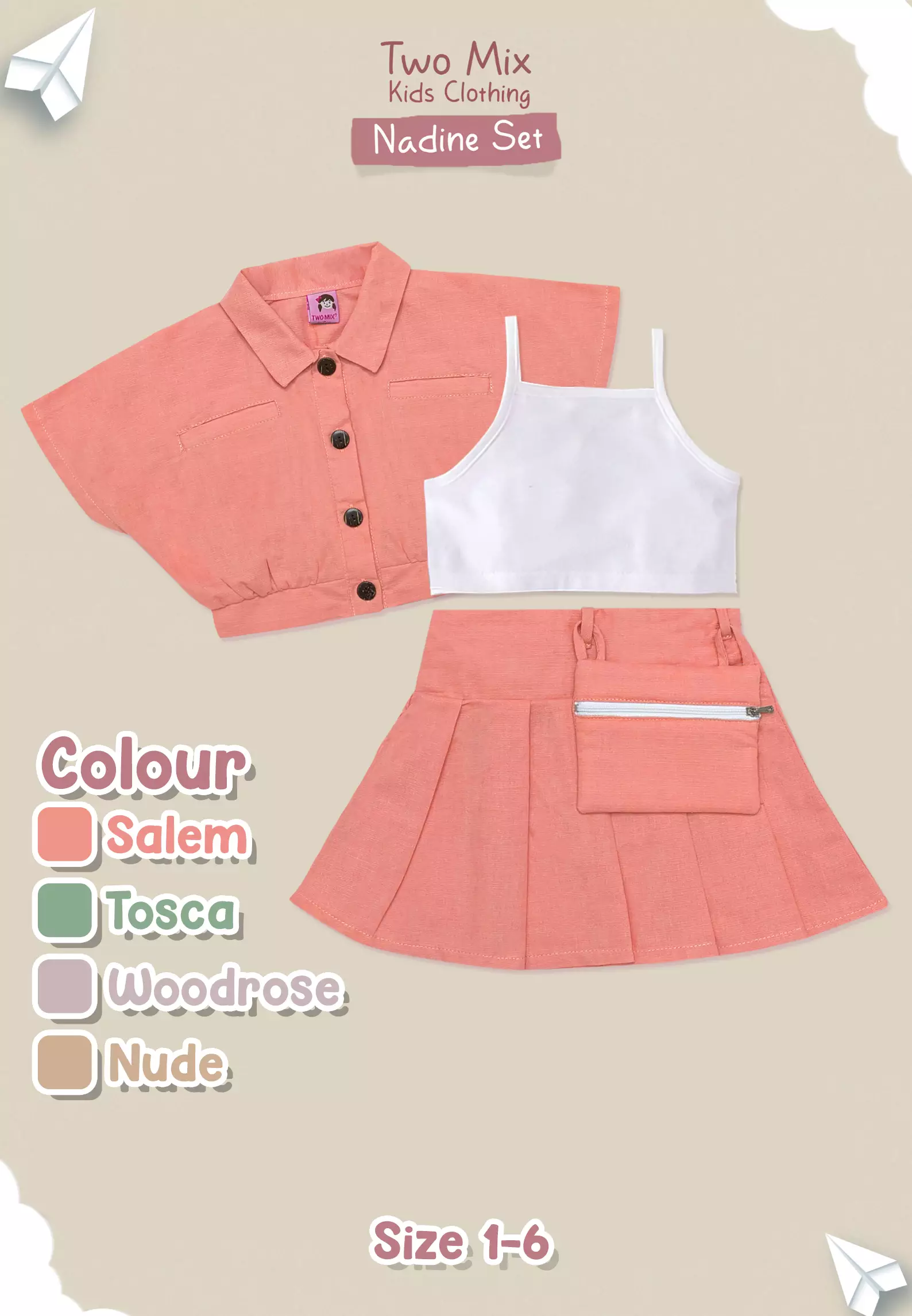 Two Mix - Nadine One Set Baju Setelan Anak Perempuan Lucu 1-6 Tahun 4386 Salem