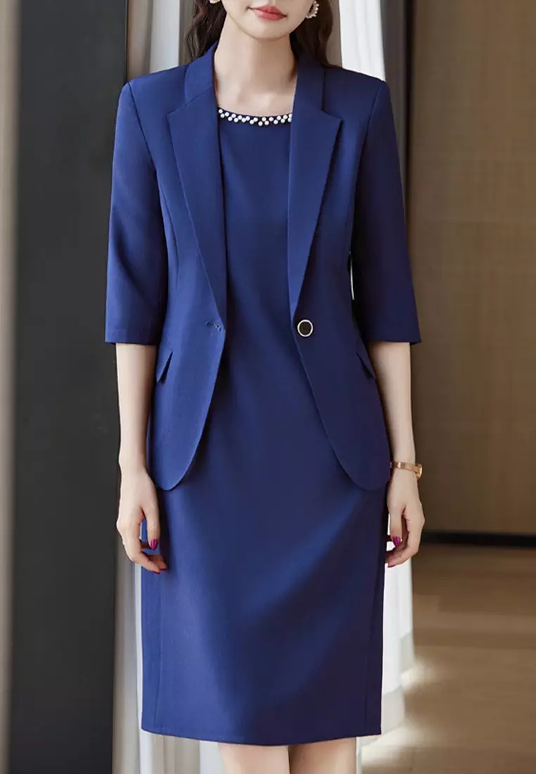 Buy HAPPY FRIDAYS Elegant Three Quarter Sleeve Suit Jacket YGH