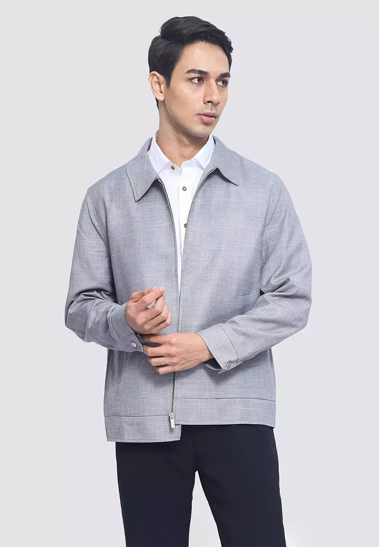 Plain Zip Up Jacket With Pointed Collar