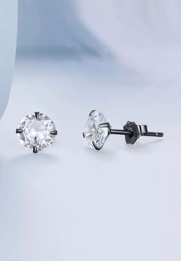 Solid Silver Mary Anne Crystal Stud Earrings In Black Gold