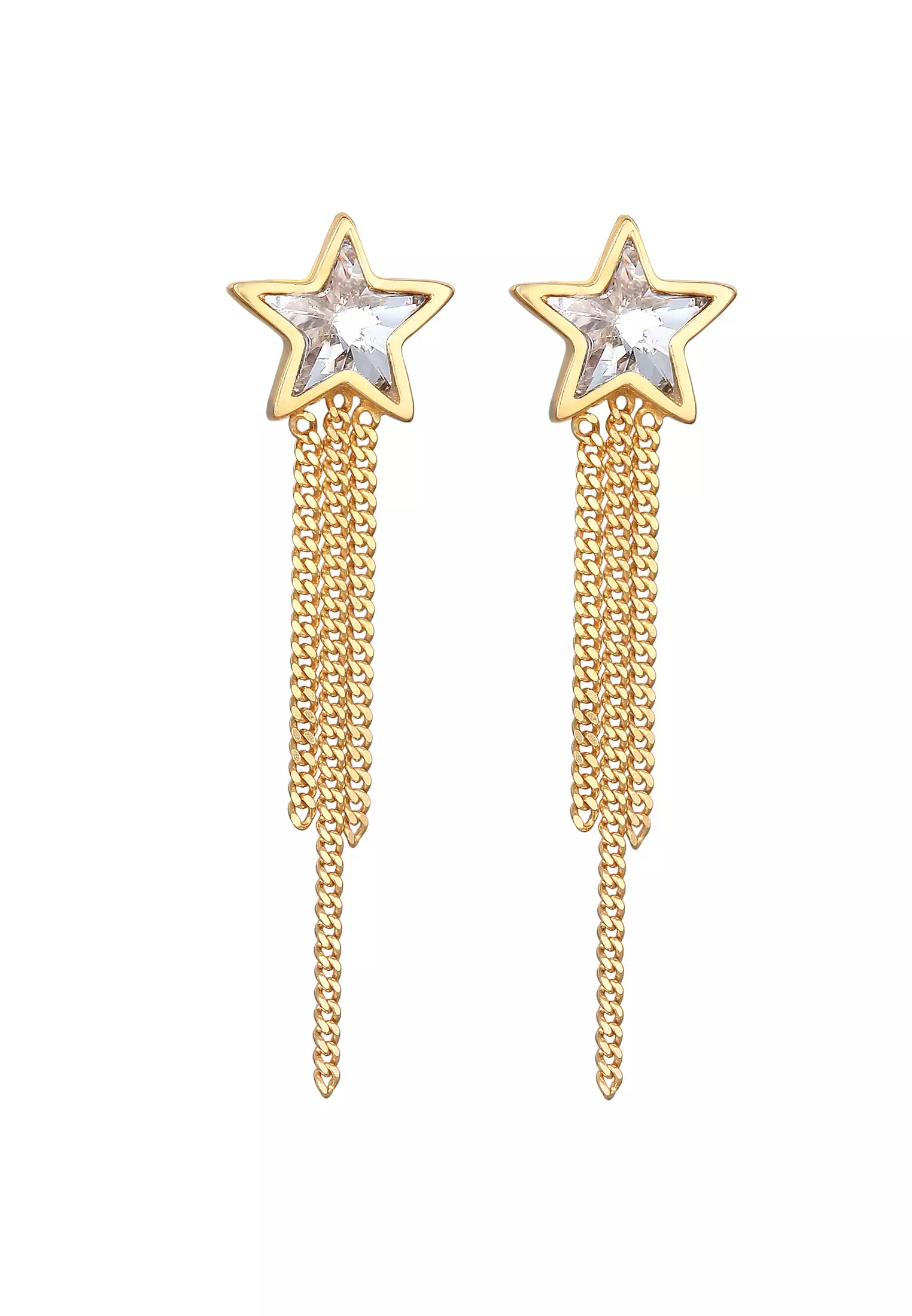 Buy ELLI GERMANY Earrings Ear Hanger Star Chain Look Crystals Gold
