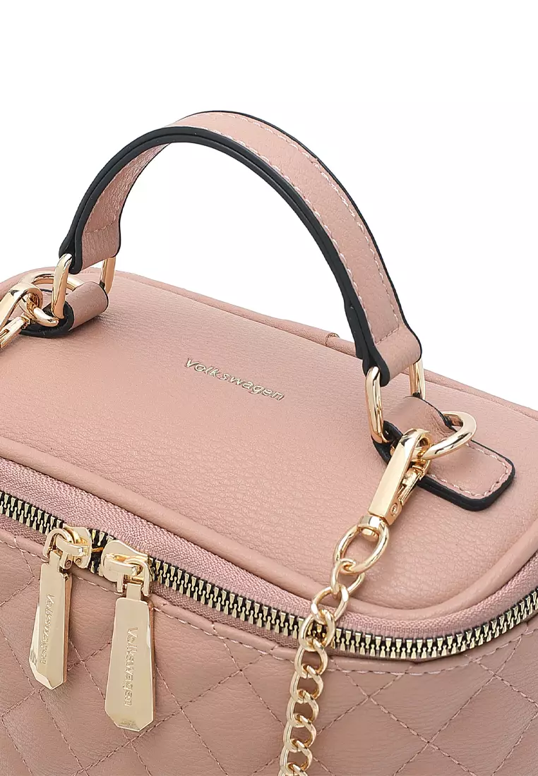 Women's Quilted Top Handle Bag / Sling Bag / Crossbody Bag - Pink