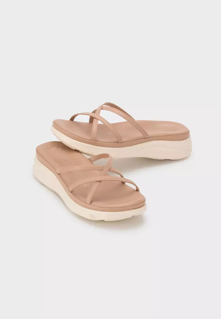 LEATHER CHUNKY SPORTY STRAP PLATFORM SLIDE